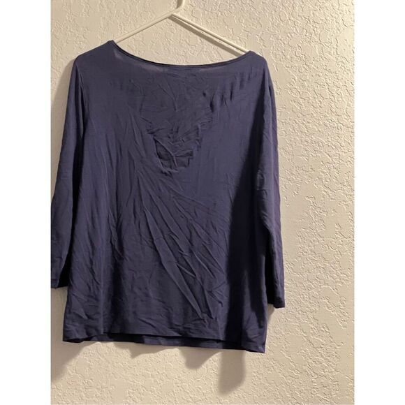 Eileen Fisher Top Women's L Purple 3/4 Sleeve Stretch Knit Pullover Rayon Blend - Picture 2 of 2